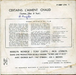 [Pochette de Certains l’aiment chaud "Some like it hot" (B.O.F.  Films ) - verso]