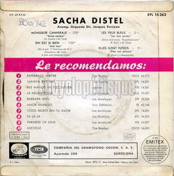 [Pochette de Monsieur Cannibale (Sacha DISTEL) - verso]