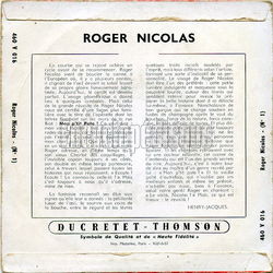 [Pochette de Je suis comme a - N1 (Roger NICOLAS) - verso]