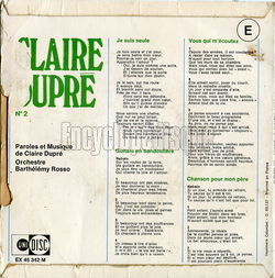 [Pochette de Je suis seule (Claire DUPR) - verso]