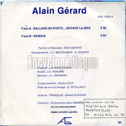 [Pochette de Ballade du pote… Devant la mer (Alain GRARD) - verso]