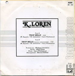 [Pochette de Trop belle (K.LOREN) - verso]