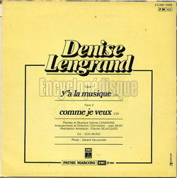 [Pochette de Y’a la musique (Denise LENGRAND) - verso]