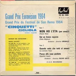 [Pochette de Non ho l’eta (Gigliola CINQUETTI) - verso]