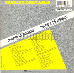 [Pochette de Joueur de guitare (Bernard DEMICHELIS) - verso]