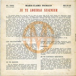[Pochette de Je te louerai, Seigneur (Marie-Claire PICHAUD) - verso]