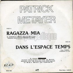 [Pochette de Ragazza mia (Patrick MTAYER) - verso]