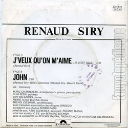 [Pochette de J’veux qu’on m’aime (et c’est tout) (Renaud SIRY) - verso]
