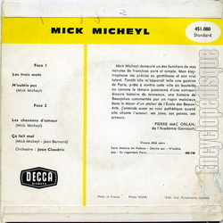 [Pochette de Les trois mots (Mick MICHEYL) - verso]