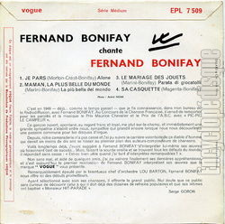 [Pochette de Je pars (Fernand BONIFAY (Auteur-Compositeur)) - verso]
