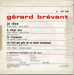 [Pochette de Je rve (Grard BRVANT) - verso]