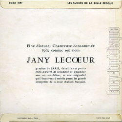 [Pochette de Le fiacre (Jany LECOEUR) - verso]