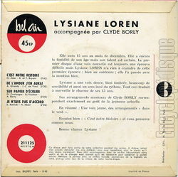 [Pochette de C’est notre histoire (Lysiane LOREN) - verso]