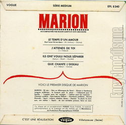 [Pochette de Le temps d’un amour (MARION) - verso]