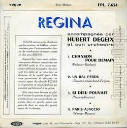 [Pochette de Chanson pour demain (REGINA) - verso]