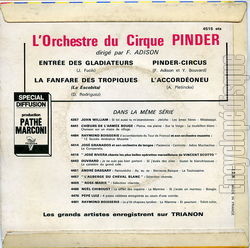 [Pochette de 4 marches clbres Pinder Circus (ORCHESTRE DU CIRQUE PINDER) - verso]