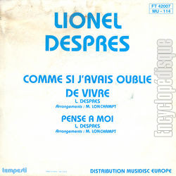 [Pochette de Comme si j’avais oubli de vivre (Lionel DESPRES) - verso]