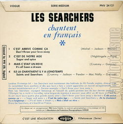 [Pochette de Les SEARCHERS -  Chantent en franais  (Les FRANCOPHILES) - verso]