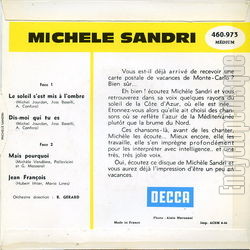 [Pochette de Le soleil s’est mis  l’ombre (Michle SANDRI) - verso]