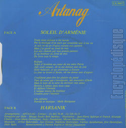 [Pochette de Soleil d’Armnie (ARTANAG) - verso]
