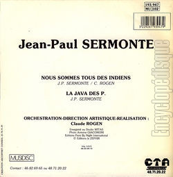 [Pochette de Nous sommes tous des Indiens (Jean-Paul SERMONTE) - verso]