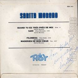 [Pochette de Quand tu es trs prs de moi (Sarita MORENO) - verso]