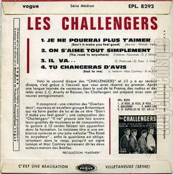 [Pochette de Je ne pourrai plus t’aimer (Les CHALLENGERS) - verso]