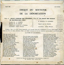 [Pochette de Disque du souvenir de la dportation (R. GILLIS) - verso]