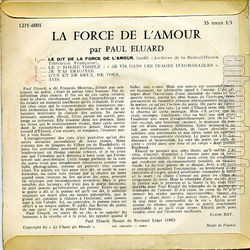 [Pochette de La force de l’amour (Paul LUARD (Pote)) - verso]