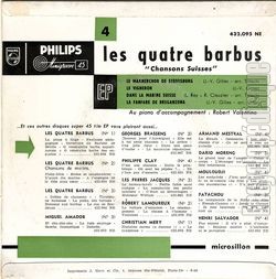 [Pochette de Chansons suisses - 4me srie (Les QUATRE BARBUS) - verso]