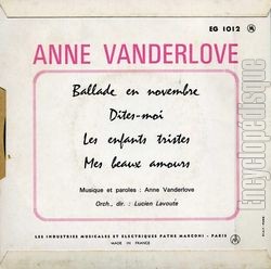 [Pochette de Ballade en novembre (Anne VANDERLOVE) - verso]