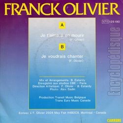 [Pochette de Je t’aime  en mourir (Franck OLIVIER) - verso]