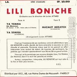 [Pochette de Ya yemma (Lili BONICHE) - verso]