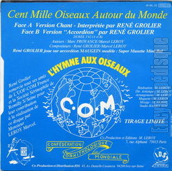 [Pochette de Cent mille oiseaux autour du monde (Ren GROLIER) - verso]