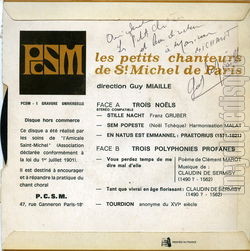 [Pochette de 3 nols, 3 polyphonies profanes (Les PETITS CHANTEURS DE ST MICHEL DE PARIS) - verso]