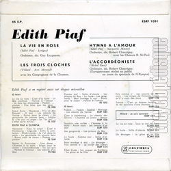 [Pochette de La vie en rose (dith PIAF) - verso]