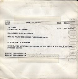 [Pochette de Est-ce que tu sais ? (ALINE (3)) - verso]