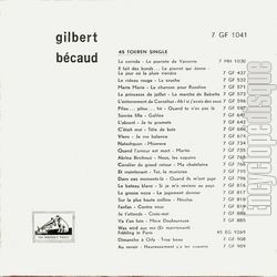 [Pochette de Tu le regretteras (Gilbert BCAUD) - verso]