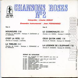 [Pochette de Chansons roses n2 (Lisette KRAY) - verso]