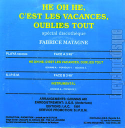 [Pochette de H oh h, c’est les vacances, oublie tout (Fabrice MATAGNE) - verso]