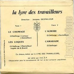 [Pochette de Le chomage (La LYRE DES TRAVAILLEURS) - verso]