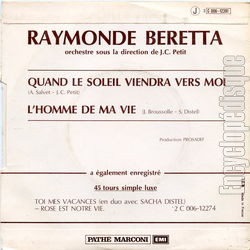 [Pochette de Quand le soleil viendra vers moi (Raymonde BERETTA) - verso]