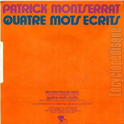 [Pochette de Donnez-moi la main (Patrick MONTSERRAT) - verso]