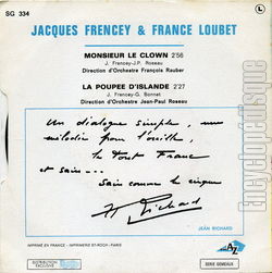 [Pochette de Monsieur le clown (Jacques FRENCEY et France LOUBET) - verso]