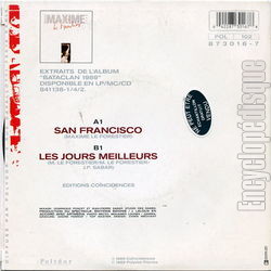 [Pochette de San Francisco Bataclan 89 (Maxime LE FORESTIER) - verso]