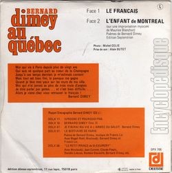 [Pochette de Bernard Dimey au Qubec (Bernard DIMEY (Auteur-Compositeur)) - verso]