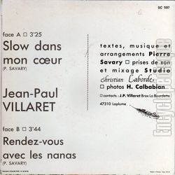 [Pochette de Slow dans mon cœur (Jean-Paul VILLARET) - verso]