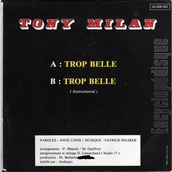 [Pochette de Trop belle (Tony MILAN) - verso]