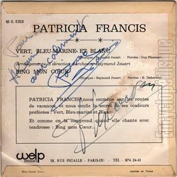 [Pochette de Vert, bleu-marine et blanc (Patricia FRANCIS) - verso]