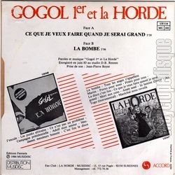 [Pochette de Ce que je veux faire quand je serai grand (GOGOL (GOGOL 1er et la HORDE)) - verso]
